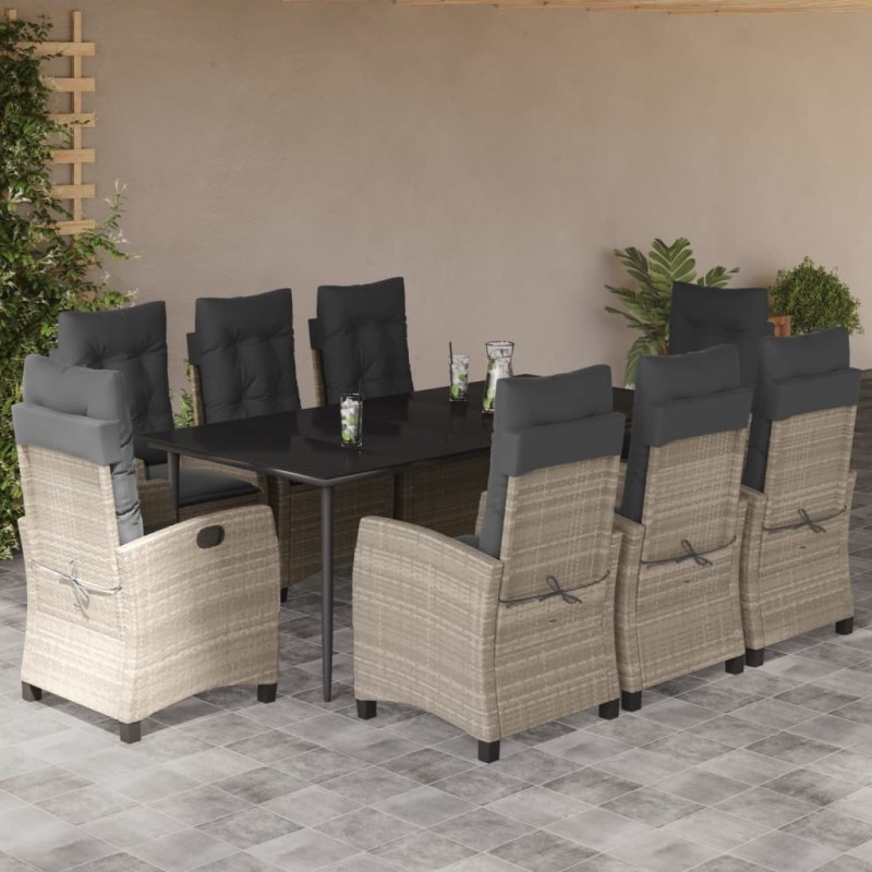 vidaXL 9-tlg. Garten-Essgruppe mit Kissen Hellgrau Poly Rattan vidaXL 9-tlg. Garten-Essgruppe mit Kissen Hellgrau Poly Rattan