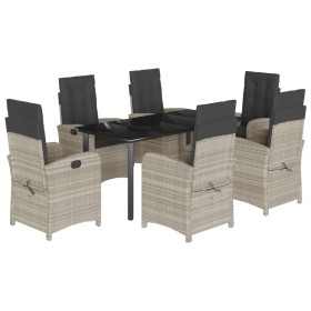 vidaXL 7-tlg. Garten-Essgruppe mit Kissen Hellgrau Poly Rattan