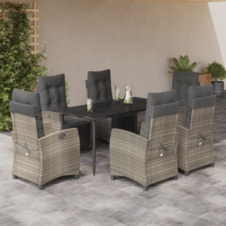 vidaXL 7-tlg. Garten-Essgruppe mit Kissen Hellgrau Poly Rattan
