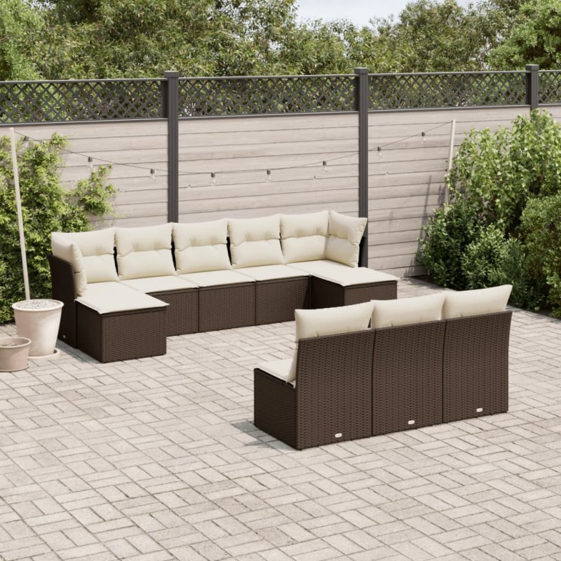 vidaXL 10-tlg. Garten-Sofagarnitur mit Kissen Braun Poly Rattan vidaXL 10-tlg. Garten-Sofagarnitur mit Kissen Braun Poly Rattan