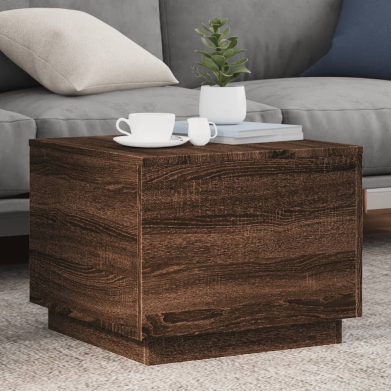 vidaXL Couchtisch mit LED-Leuchten Braun Eichen-Optik 50x50x40 cm vidaXL Couchtisch mit LED-Leuchten Braun Eichen-Optik 50x50x40 cm
