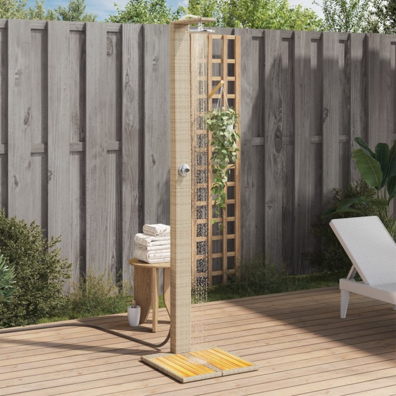 vidaXL Gartendusche Beige 50x55x224 cm Poly Rattan und Akazienholz vidaXL Gartendusche Beige 50x55x224 cm Poly Rattan und Akazienholz