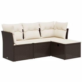 vidaXL 4-tlg. Garten-Sofagarnitur mit Kissen Braun Poly Rattan
