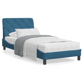 vidaXL Bettgestell mit LED-Leuchten Blau 90x190 cm Samt