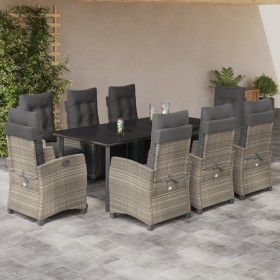vidaXL 9-tlg. Garten-Essgruppe mit Kissen Hellgrau Poly Rattan