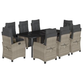 vidaXL 9-tlg. Garten-Essgruppe mit Kissen Hellgrau Poly Rattan