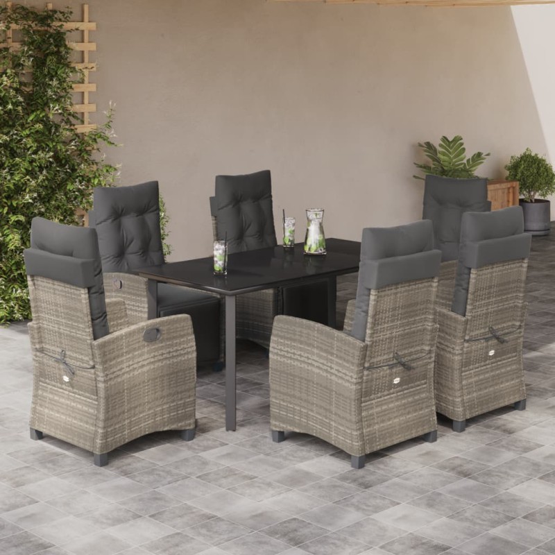 vidaXL 7-tlg. Garten-Essgruppe mit Kissen Hellgrau Poly Rattan vidaXL 7-tlg. Garten-Essgruppe mit Kissen Hellgrau Poly Rattan