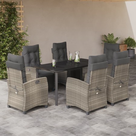 vidaXL 7-tlg. Garten-Essgruppe mit Kissen Hellgrau Poly Rattan