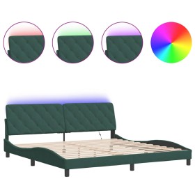vidaXL Bettgestell mit LED-Leuchten Dunkelgrün 200x200 cm Samt