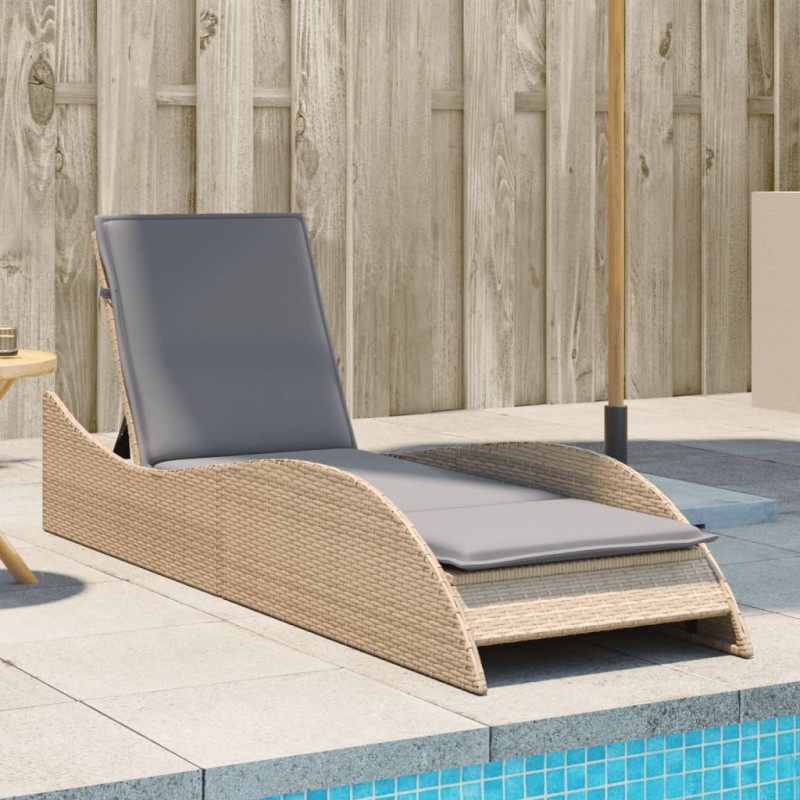 vidaXL Sonnenliege mit Auflage Beige 60x205x73 cm Poly Rattan vidaXL Sonnenliege mit Auflage Beige 60x205x73 cm Poly Rattan