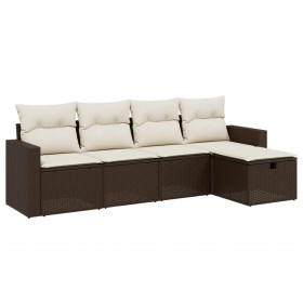 vidaXL 5-tlg. Garten-Sofagarnitur mit Kissen Braun Poly Rattan
