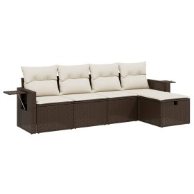 vidaXL 5-tlg. Garten-Sofagarnitur mit Kissen Braun Poly Rattan