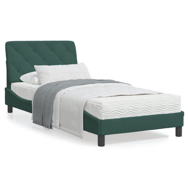 vidaXL Bett mit Matratze Dunkelgrün 90x190 cm Samt vidaXL Bett mit Matratze Dunkelgrün 90x190 cm Samt