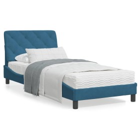 vidaXL Bett mit Matratze Blau 90x200 cm Samt