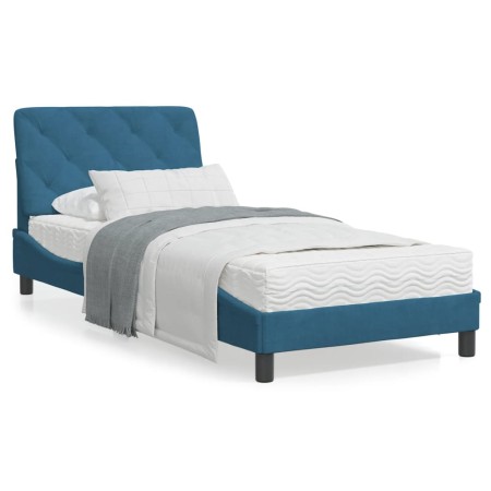 vidaXL Bett mit Matratze Blau 90x200 cm Samt