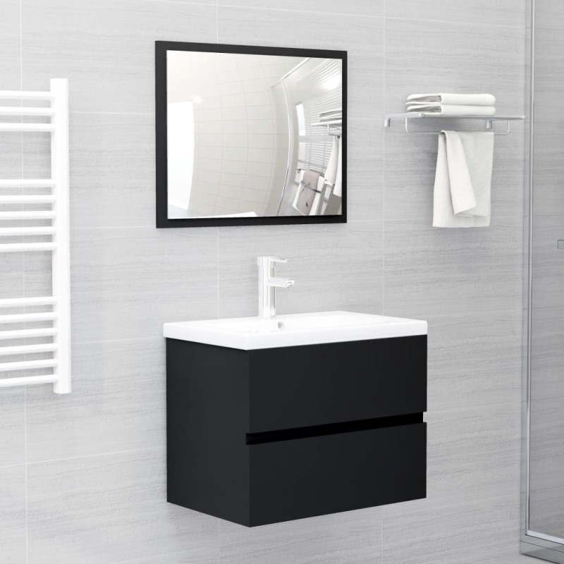 vidaXL Badmöbel-Set Schwarz Holzwerkstoff vidaXL Badmöbel-Set Schwarz Holzwerkstoff
