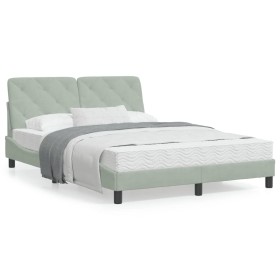 vidaXL Bett mit Matratze Hellgrau 140x190 cm Samt