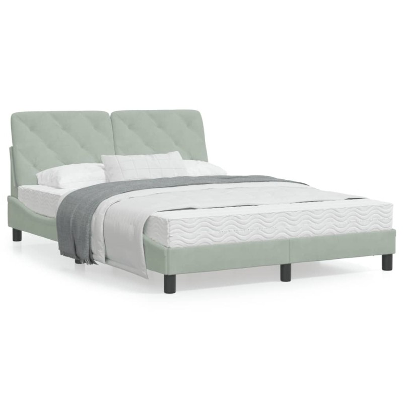 vidaXL Bett mit Matratze Hellgrau 140x190 cm Samt vidaXL Bett mit Matratze Hellgrau 140x190 cm Samt