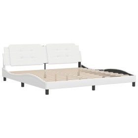 vidaXL Bettgestell mit Kopfteil Weiß 200x200 cm Kunstleder