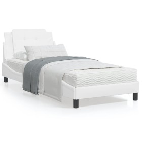 vidaXL Bett mit Matratze Weiß 90x200 cm Kunstleder