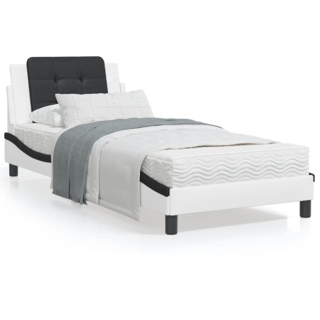 vidaXL Bett mit Matratze Weiß und Schwarz 100x200 cm Kunstleder