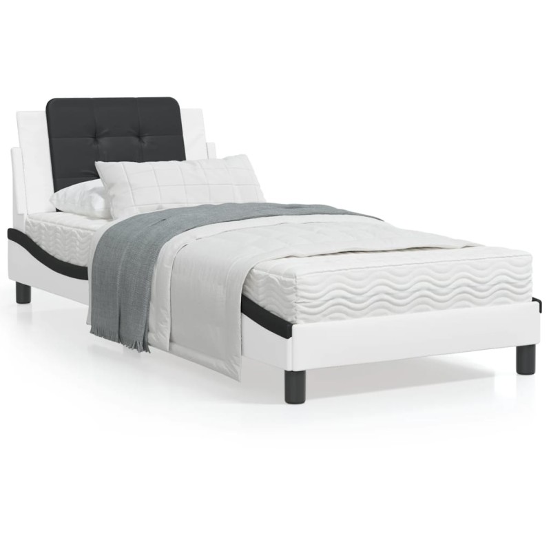 vidaXL Bett mit Matratze Weiß und Schwarz 80x200 cm Kunstleder vidaXL Bett mit Matratze Weiß und Schwarz 80x200 cm Kunstleder
