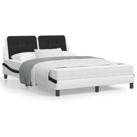 vidaXL Bett mit Matratze Weiß und Schwarz 120x200 cm Kunstleder