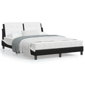 vidaXL Bett mit Matratze Schwarz und Weiß 140x190 cm Kunstleder