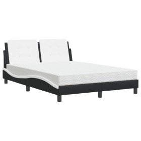 vidaXL Bett mit Matratze Schwarz und Weiß 140x190 cm Kunstleder
