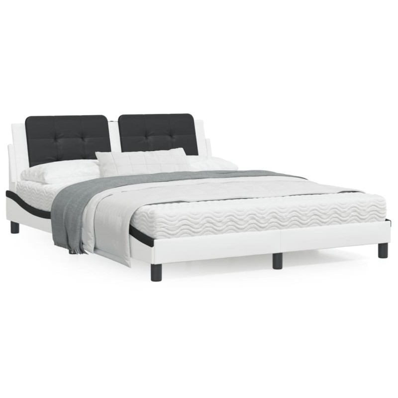 vidaXL Bett mit Matratze Weiß und Schwarz 160x200 cm Kunstleder vidaXL Bett mit Matratze Weiß und Schwarz 160x200 cm Kunstleder