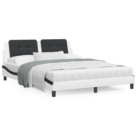 vidaXL Bett mit Matratze Weiß und Schwarz 160x200 cm Kunstleder