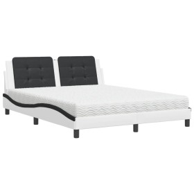 vidaXL Bett mit Matratze Weiß und Schwarz 160x200 cm Kunstleder