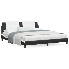 vidaXL Bett mit Matratze Schwarz und Weiß 180x200 cm Kunstleder