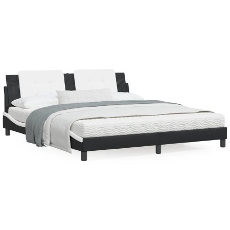 vidaXL Bett mit Matratze Schwarz und Weiß 180x200 cm Kunstleder