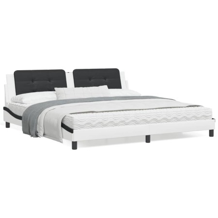 vidaXL Bett mit Matratze Weiß und Schwarz 200x200 cm Kunstleder
