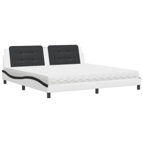 vidaXL Bett mit Matratze Weiß und Schwarz 200x200 cm Kunstleder