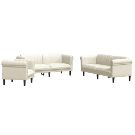 vidaXL 3-tlg. Sofagarnitur Creme Samt