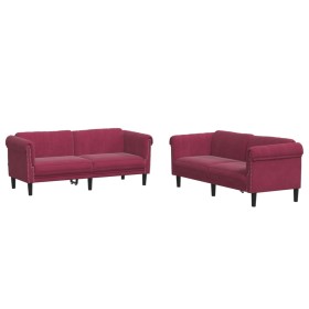 vidaXL 2-tlg. Sofagarnitur Weinrot Samt