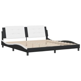 vidaXL Bettgestell mit Kopfteil Schwarz und Weiß 200x200 cm Kunstleder