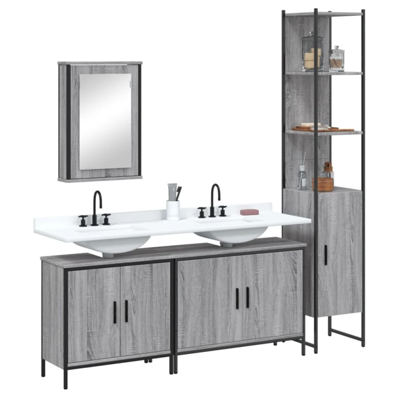 vidaXL 4-tlg. Badmöbel-Set Grau Sonoma Holzwerkstoff vidaXL 4-tlg. Badmöbel-Set Grau Sonoma Holzwerkstoff