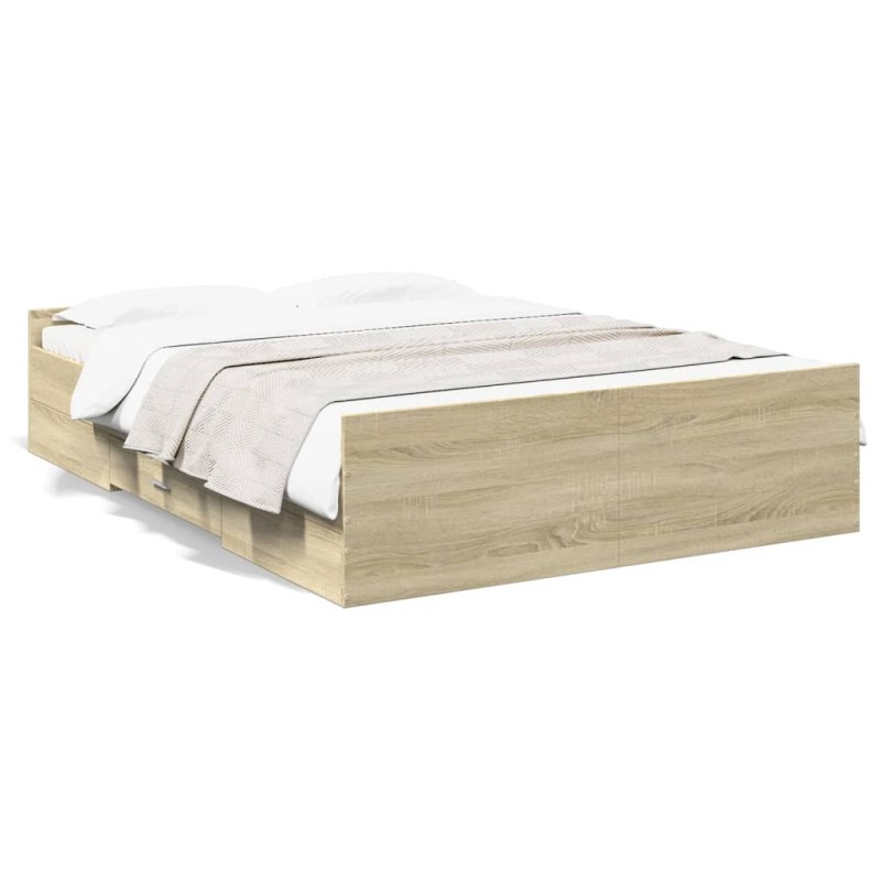 vidaXL Bettgestell mit Schubladen Sonoma-Eiche 135x190cm Holzwerkstoff vidaXL Bettgestell mit Schubladen Sonoma-Eiche 135x190cm Holzwerkstoff