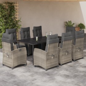 vidaXL 9-tlg. Garten-Essgruppe mit Kissen Hellgrau Poly Rattan