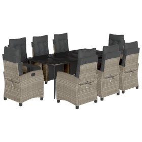 vidaXL 9-tlg. Garten-Essgruppe mit Kissen Hellgrau Poly Rattan