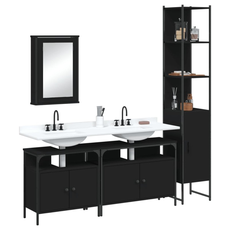 vidaXL 4-tlg. Badmöbel-Set Schwarz Holzwerkstoff vidaXL 4-tlg. Badmöbel-Set Schwarz Holzwerkstoff