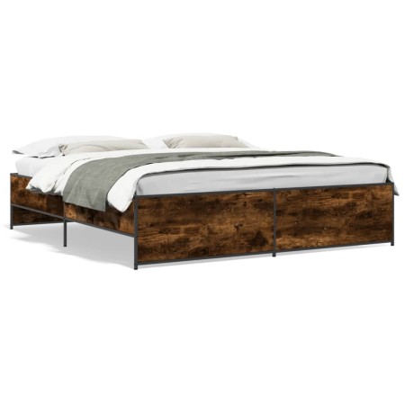 vidaXL Bettgestell Räuchereiche 180x200 cm Holzwerkstoff und Metall