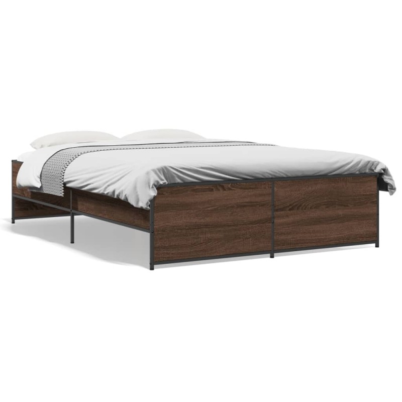 vidaXL Bettgestell Braun Eichen-Optik 135x190 cm Holzwerkstoff Metall vidaXL Bettgestell Braun Eichen-Optik 135x190 cm Holzwerkstoff Metall