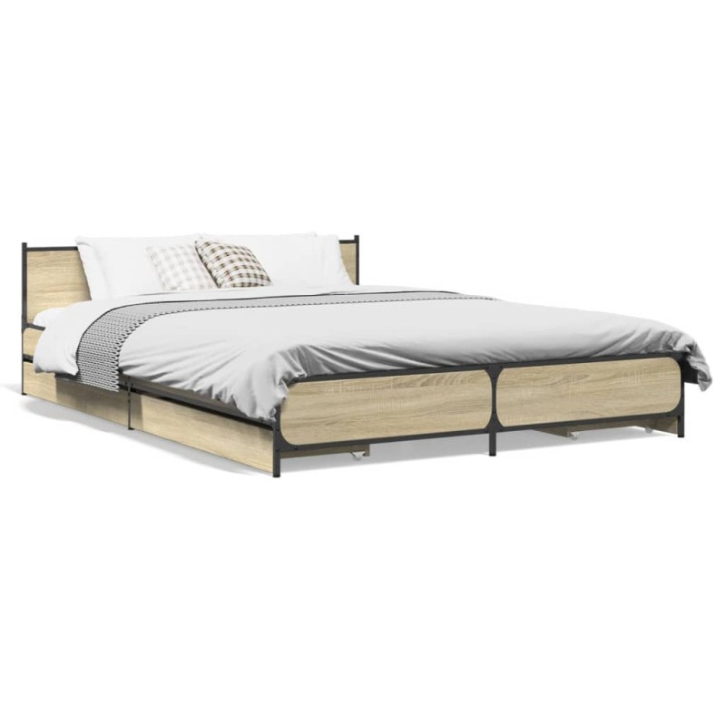vidaXL Bettgestell mit Schubladen Sonoma-Eiche 140x200cm Holzwerkstoff vidaXL Bettgestell mit Schubladen Sonoma-Eiche 140x200cm Holzwerkstoff