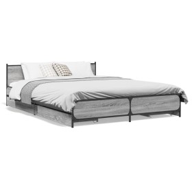 vidaXL Bettgestell mit Schubladen Grau Sonoma 135x190 cm Holzwerkstoff