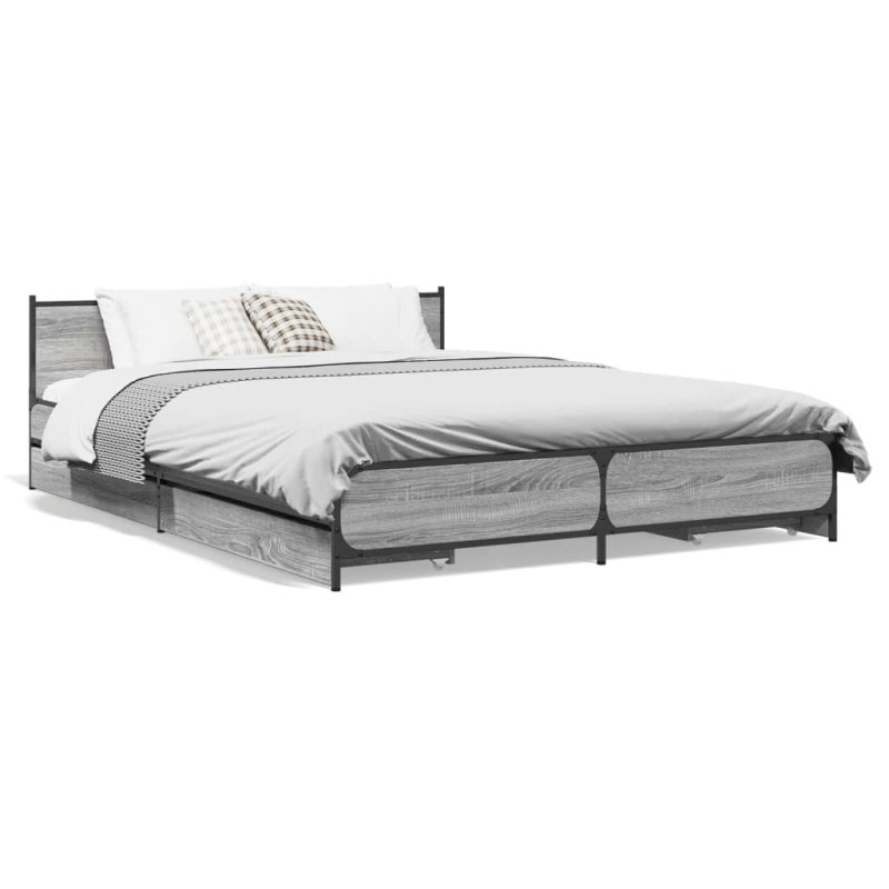 vidaXL Bettgestell mit Schubladen Grau Sonoma 135x190 cm Holzwerkstoff vidaXL Bettgestell mit Schubladen Grau Sonoma 135x190 cm Holzwerkstoff