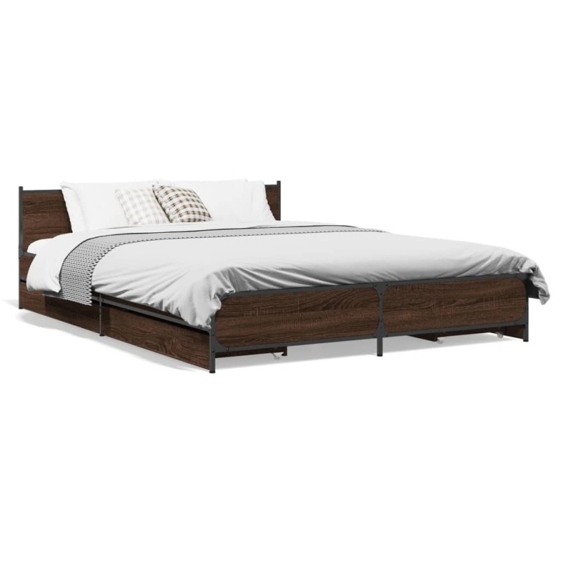 vidaXL Bettgestell mit Schubladen Braun Eichen-Optik 140x190 cm vidaXL Bettgestell mit Schubladen Braun Eichen-Optik 140x190 cm